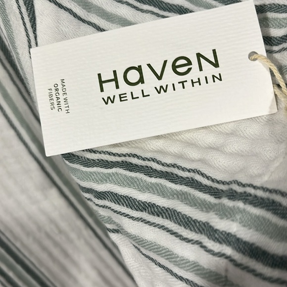 Haven White Gray Maxi Dress Muumuu Short Sleeve Cotton Gauze Striped Loungewear - Picture 13 of 16